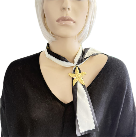 Scarf Necklace With Gold Starfish or Shell Pendant