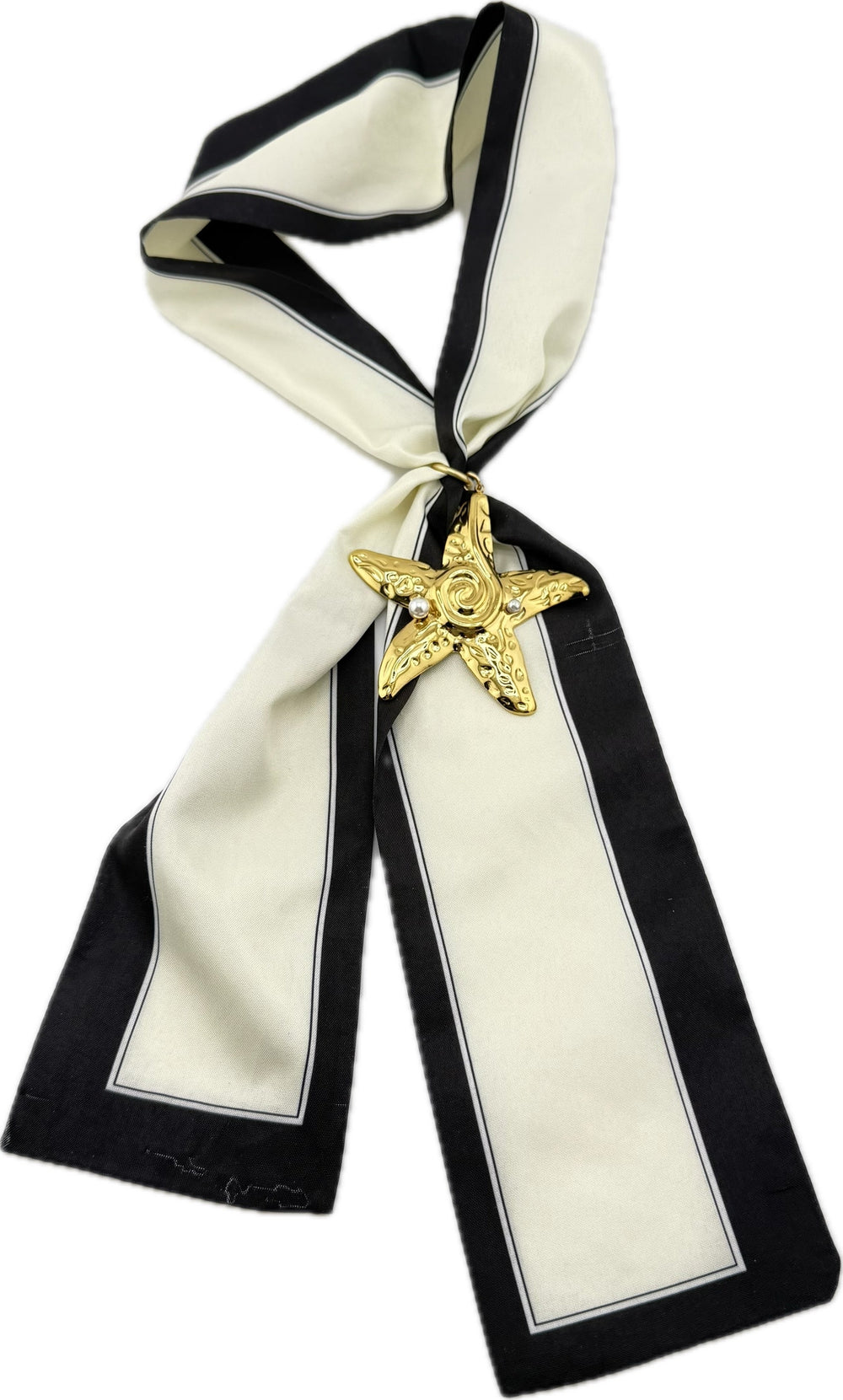 Scarf Necklace With Gold Starfish or Shell Pendant