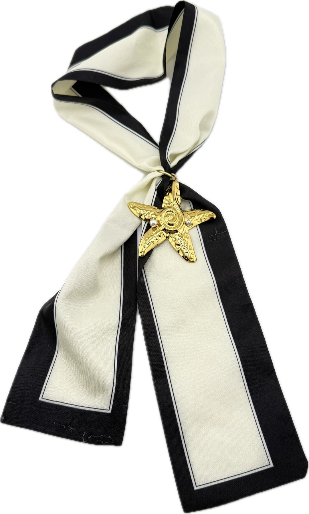 Scarf Necklace With Gold Starfish or Shell Pendant