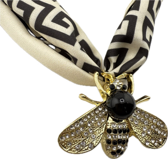 Scarf Necklace With Gold Bee Pendant