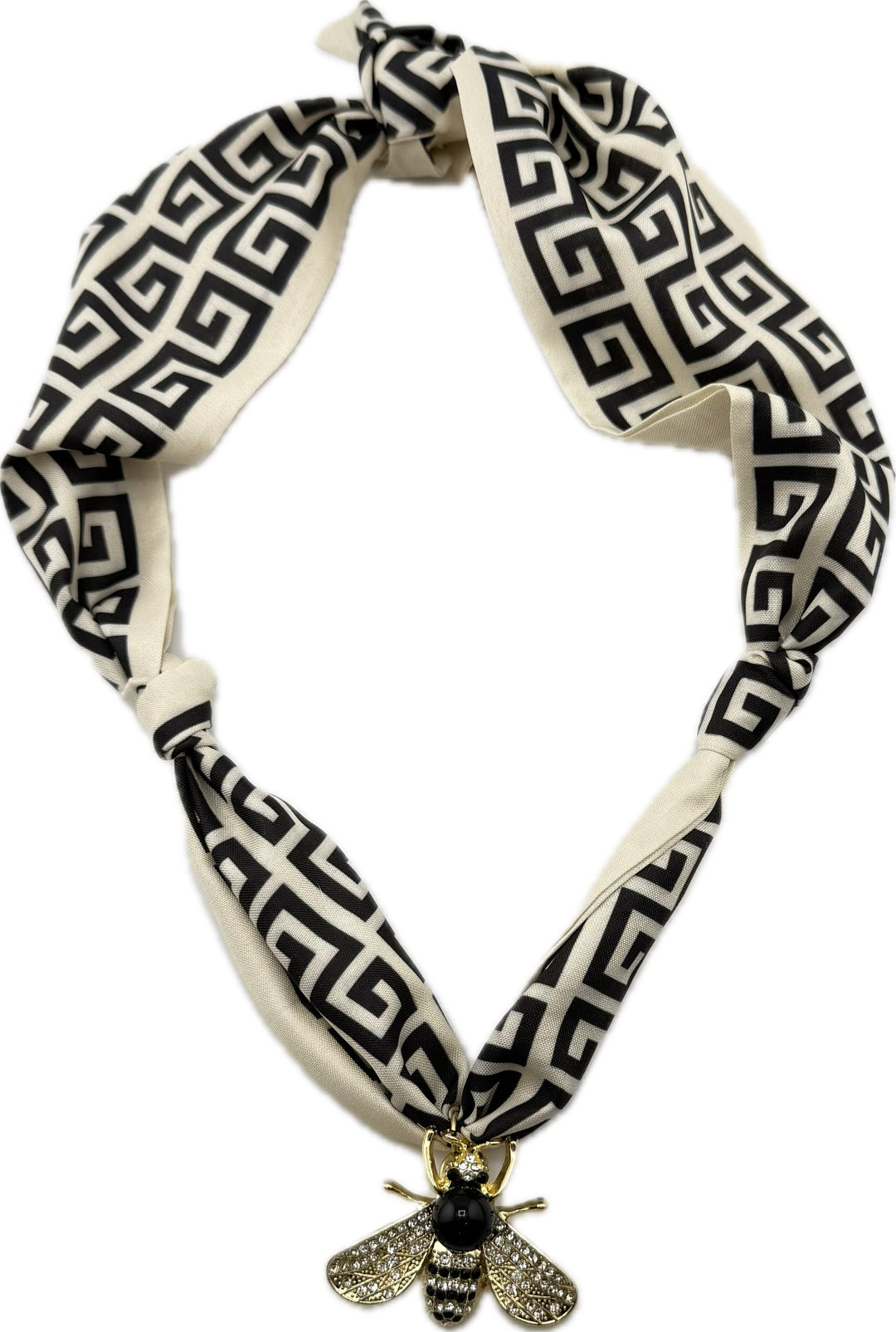 Scarf Necklace With Gold Bee Pendant