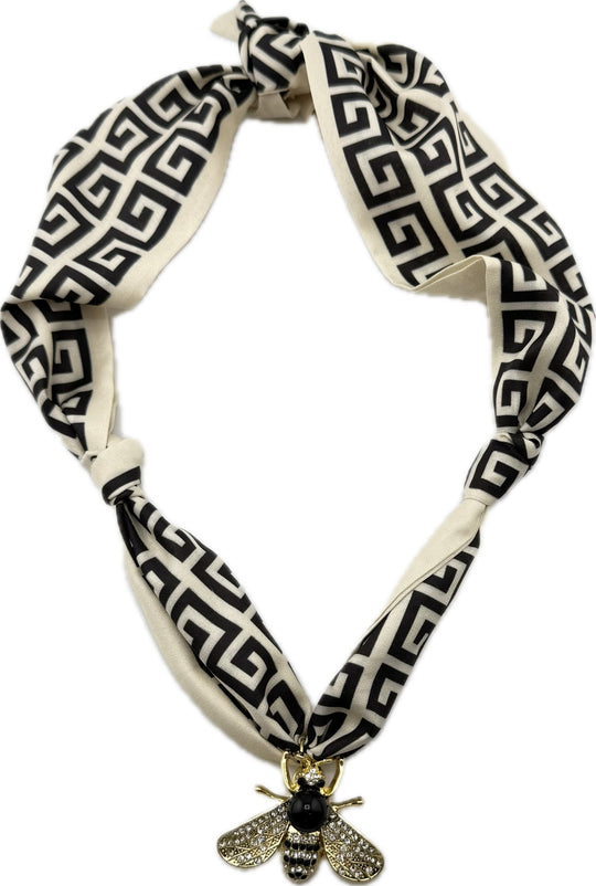 Scarf Necklace With Gold Bee Pendant