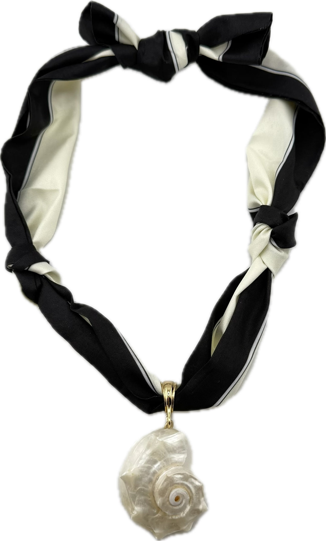 Scarf Necklace With White Conch Sea Shell