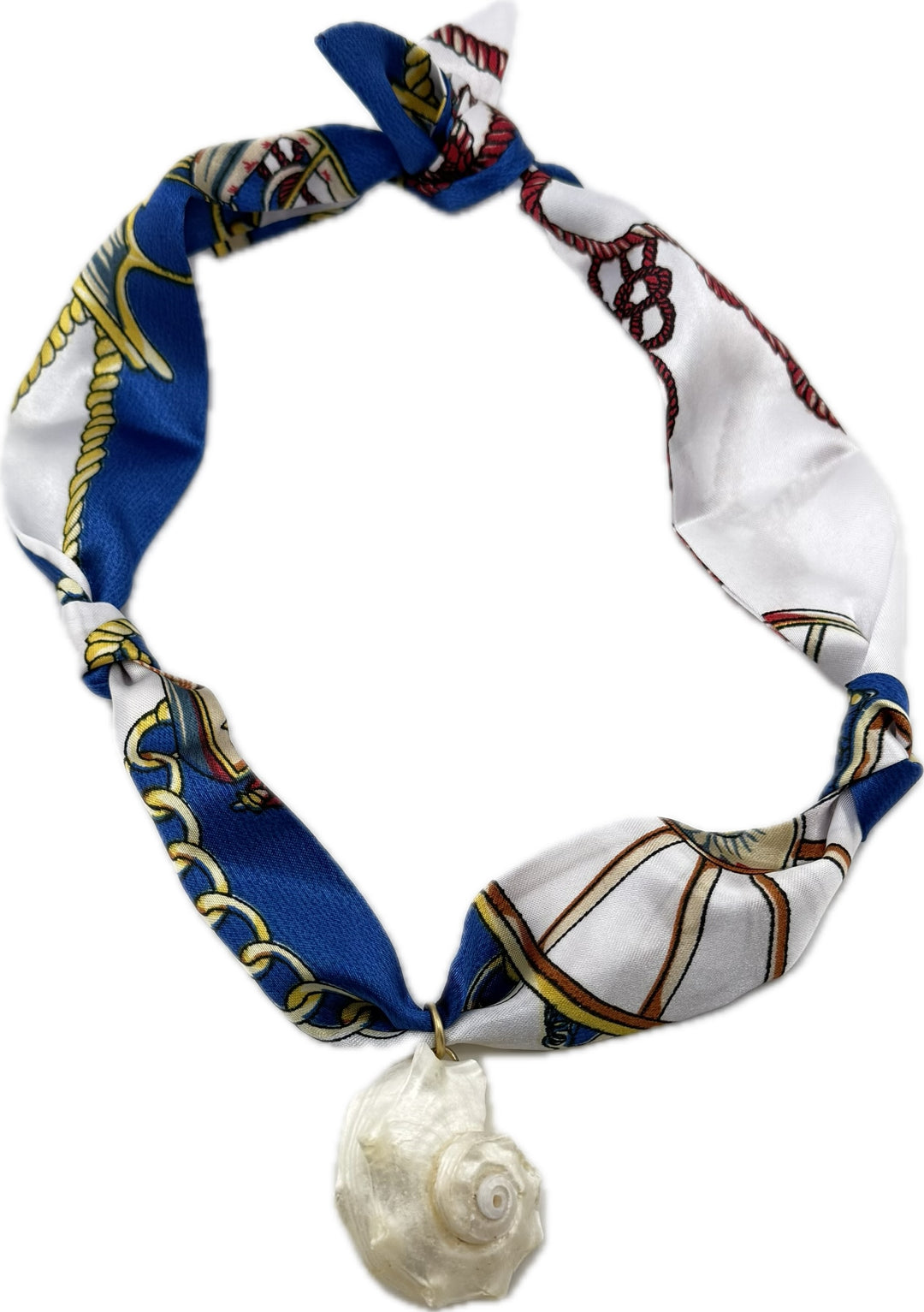 Scarf Necklace With White Conch Sea Shell