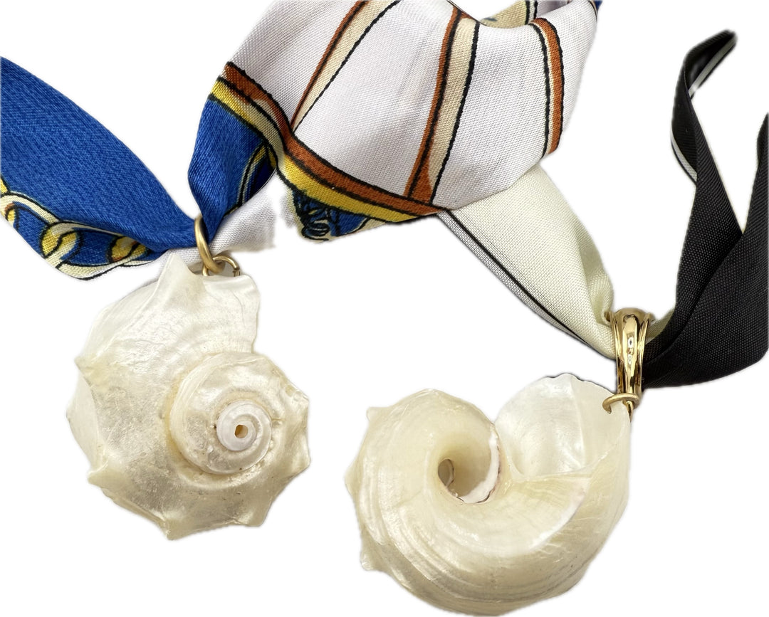 Scarf Necklace With White Conch Sea Shell
