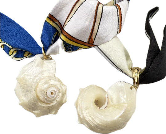 Scarf Necklace With White Conch Sea Shell