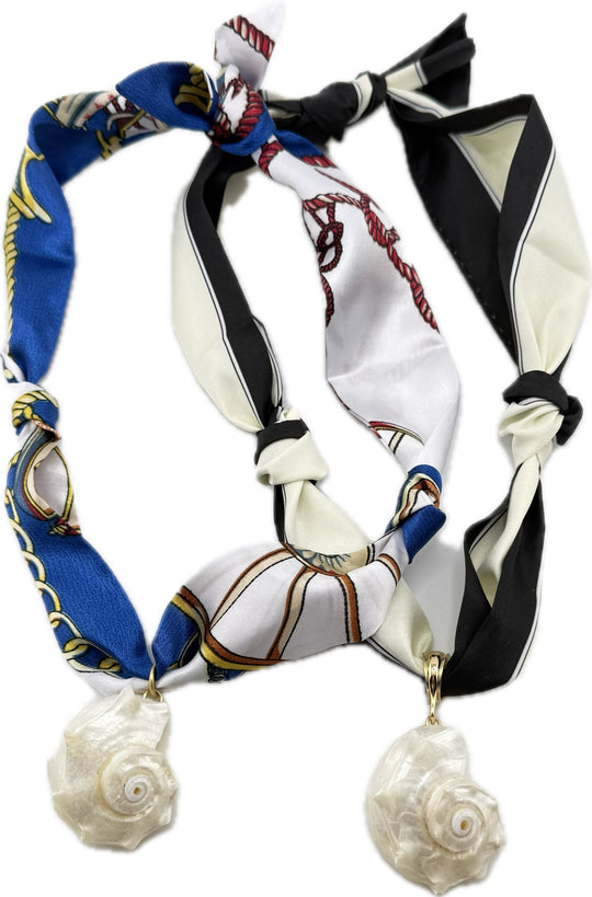 Scarf Necklace With White Conch Sea Shell