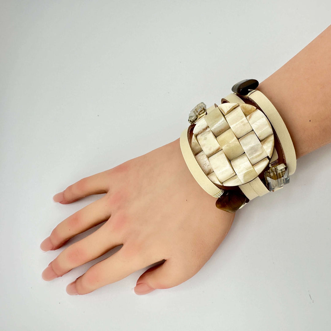 Bone Medallion On Leather Cuff