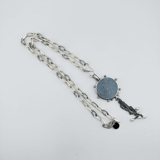 Mixed Silver Chain Necklace With Denim Pendant