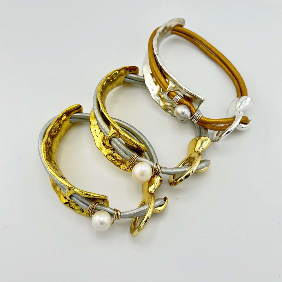 Curved Cuff Bracelet, Pearl Necklace, or Set