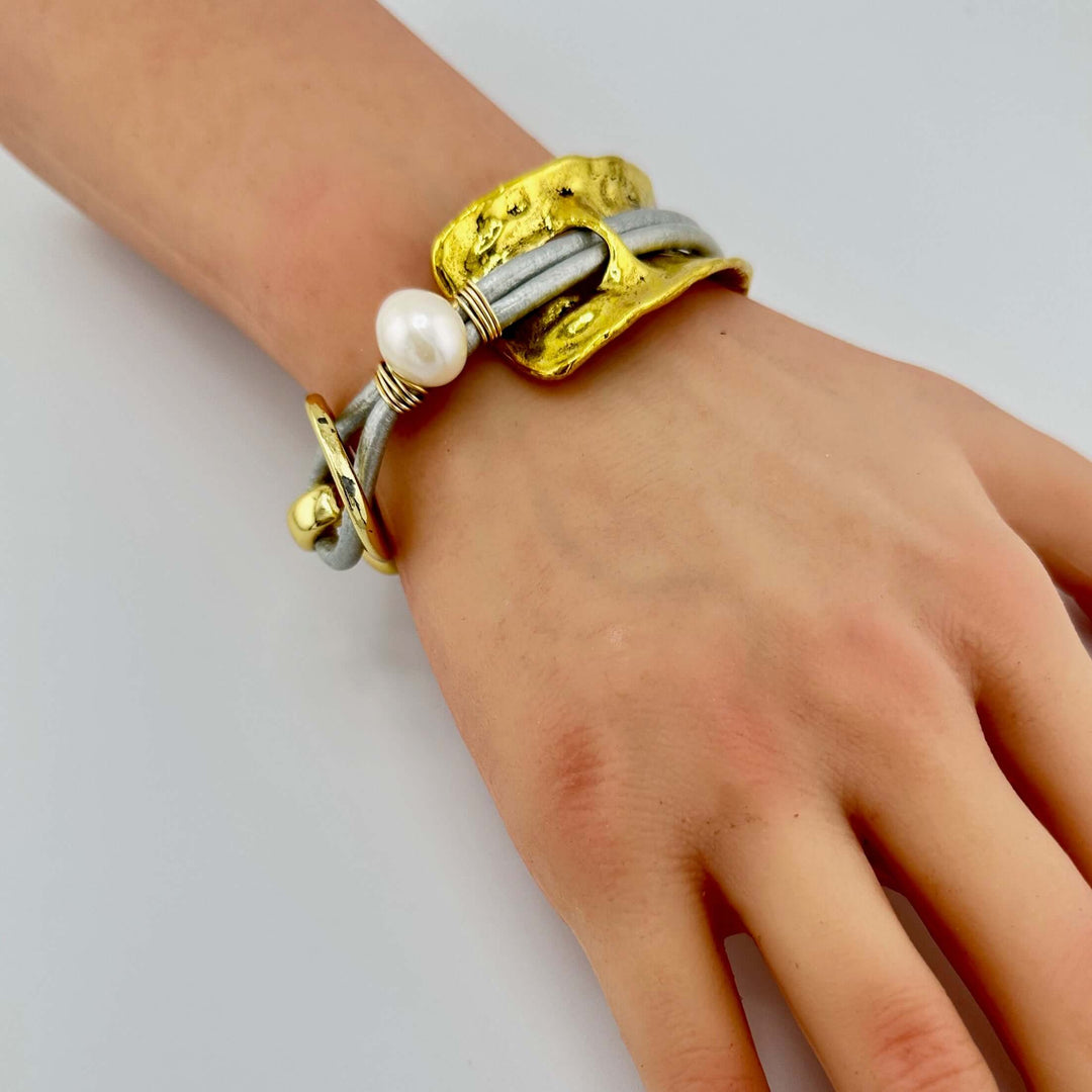 Curved Cuff Bracelet, Pearl Necklace, or Set