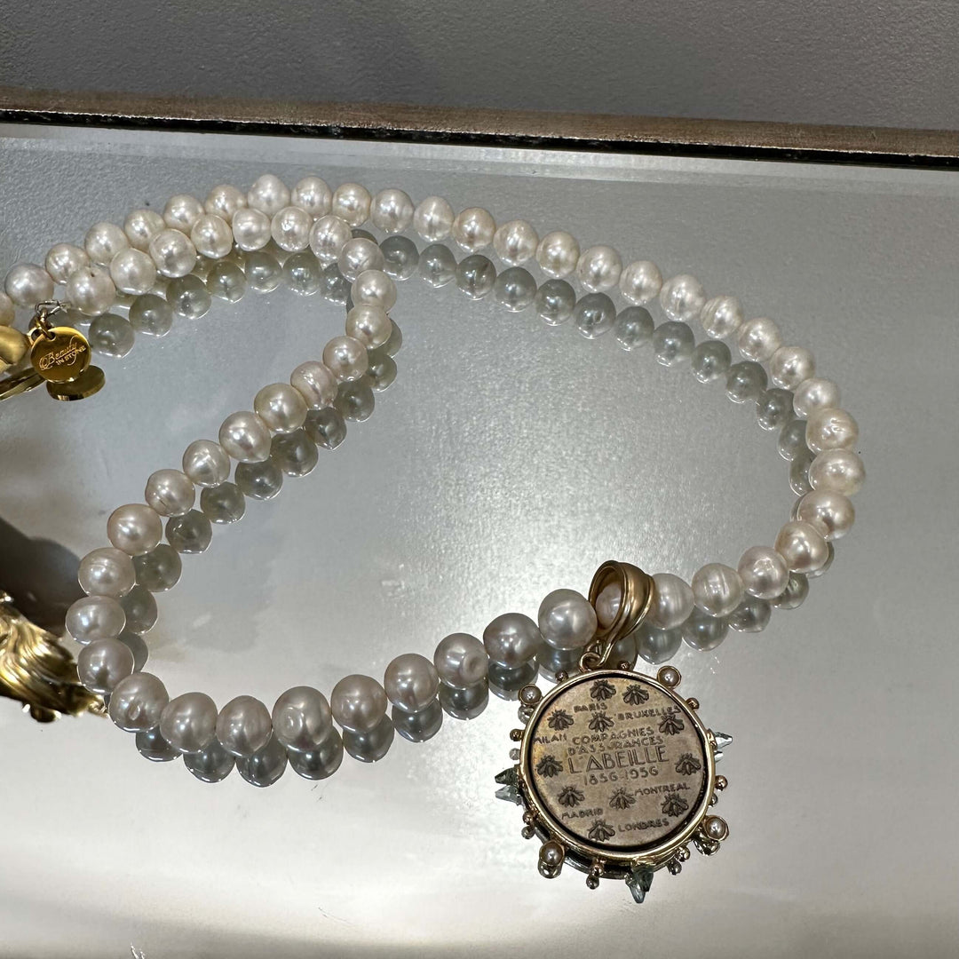 Pearl Necklace With Art Deco Coin