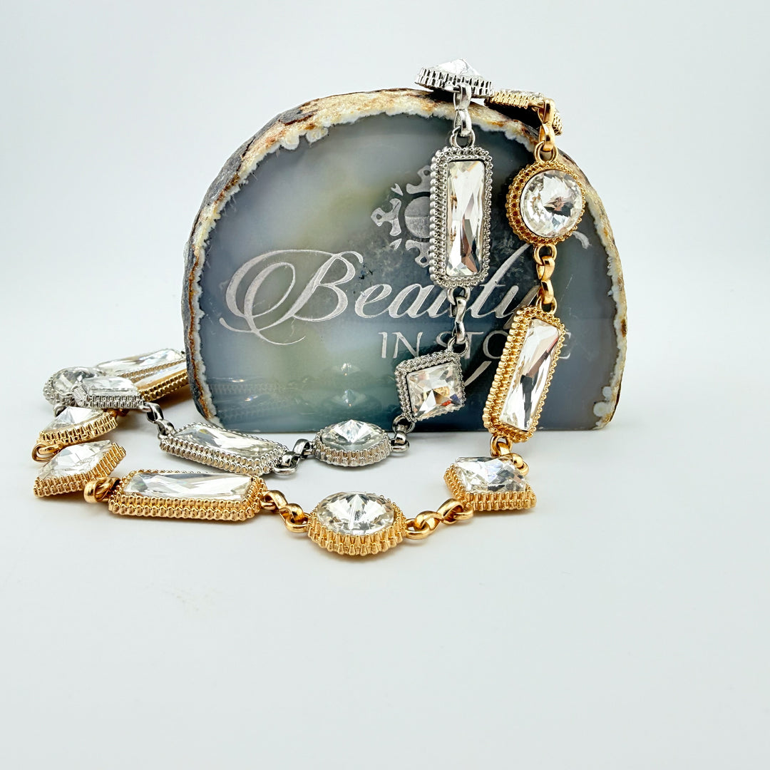 Crystal Chain Necklace Vintage Style Mixed Link