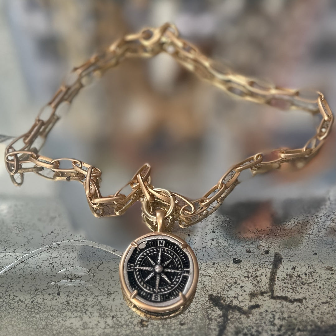 Gold Necklace with Bee or Compass Pendant