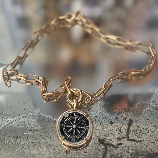 Gold Necklace with Bee or Compass Pendant