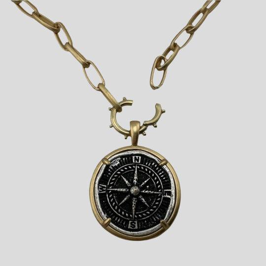 Gold Necklace with Bee or Compass Pendant