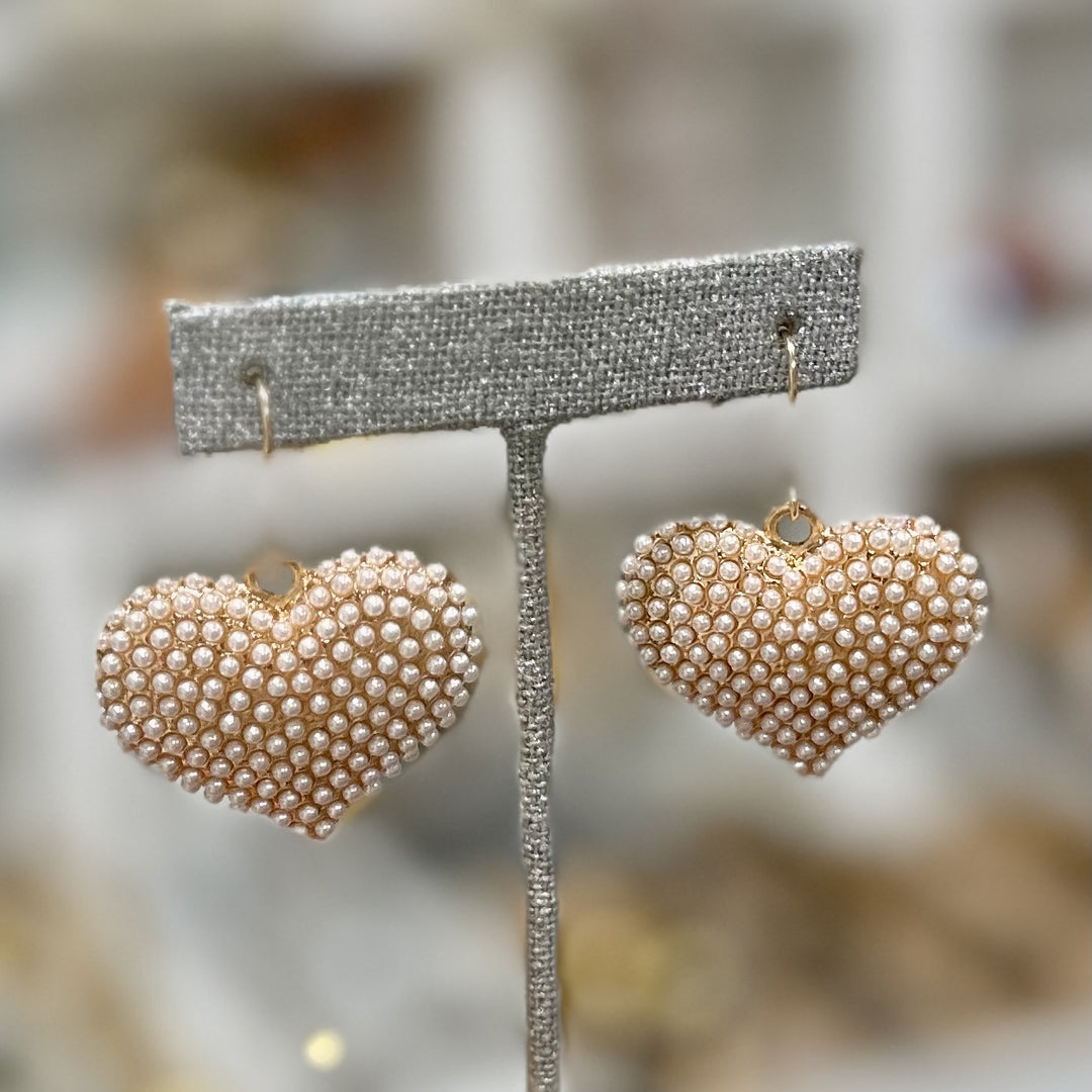 Heart Earring Pearl Or Crystal