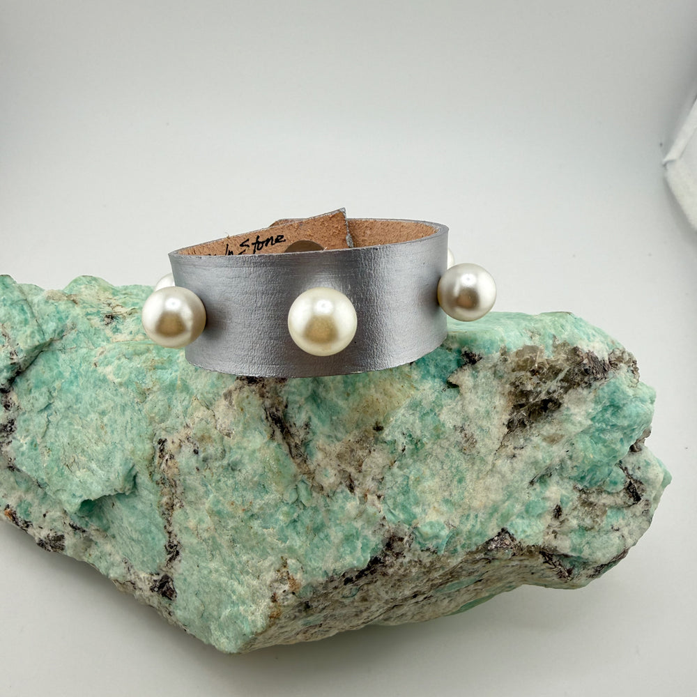 Pearl Studded Leather Cuff