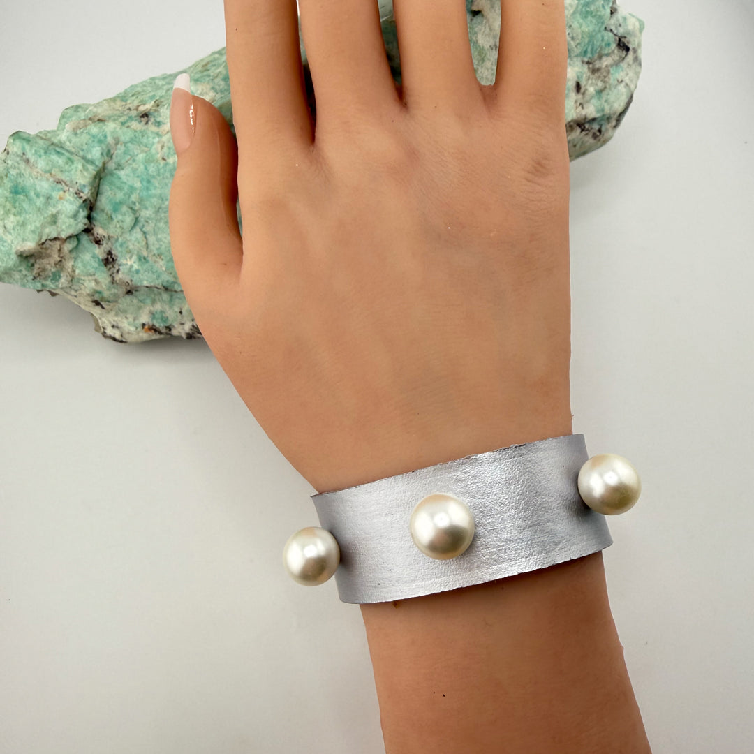 Pearl Studded Leather Cuff