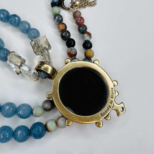 Beaded Boho Necklace With Denim Pendant