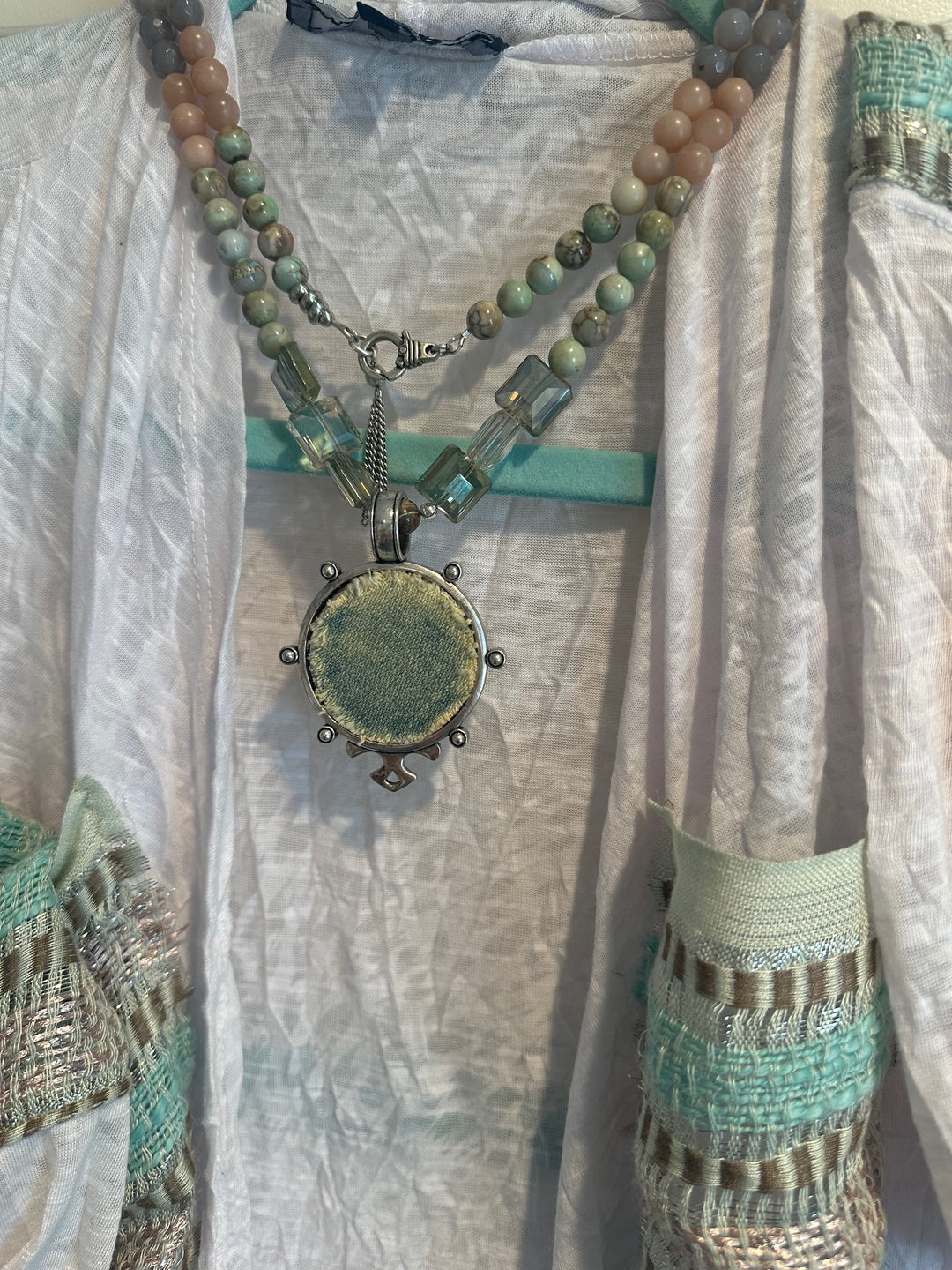 Beaded Necklace Boho Fashion Pale Blue & Green