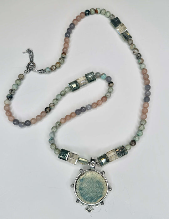 Beaded Necklace Boho Fashion Pale Blue & Green