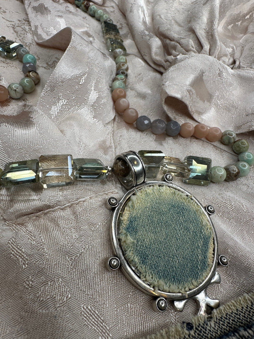 Beaded Necklace Boho Fashion Pale Blue & Green