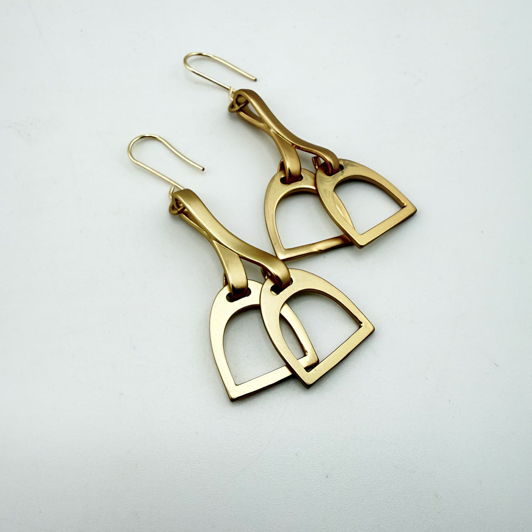 Gold Horse Stirrup Earrings | Western Dangle Jewelry