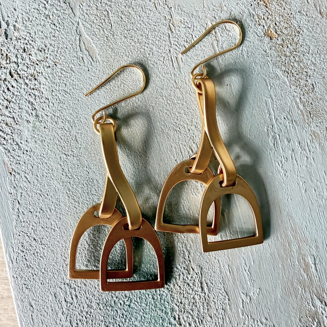 Gold Horse Stirrup Earrings | Western Dangle Jewelry