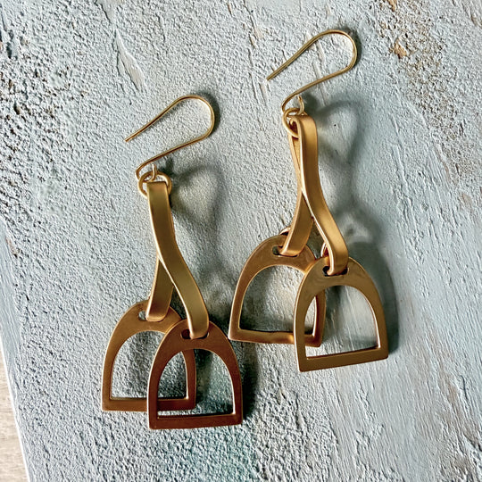 Gold Horse Stirrup Earrings | Western Dangle Jewelry