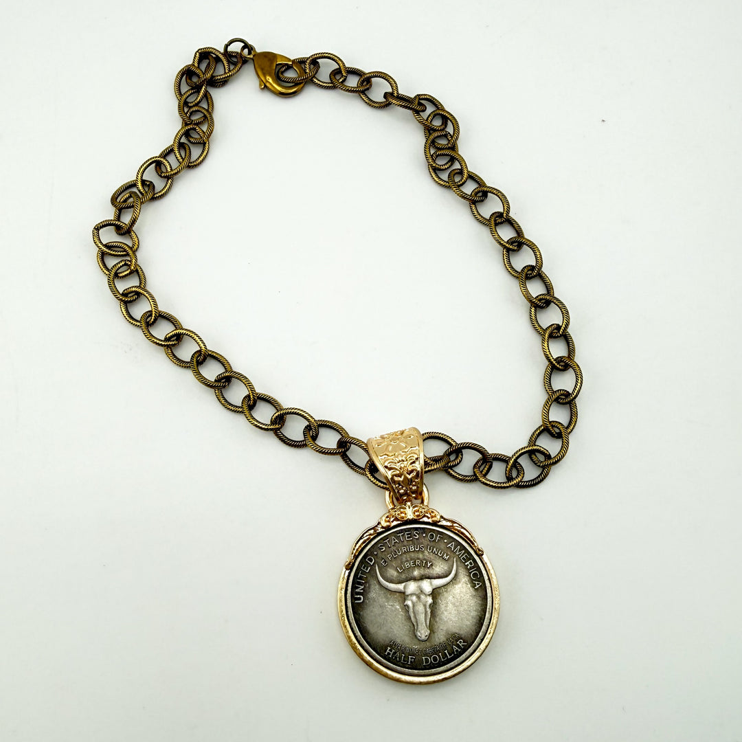 Chunky Bull Pendant Necklace – Western Statement Jewelry - Gold or Silver