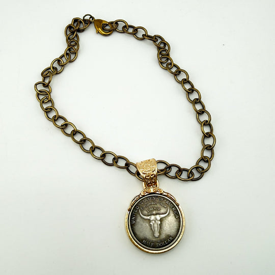 Chunky Bull Pendant Necklace – Western Statement Jewelry - Gold or Silver