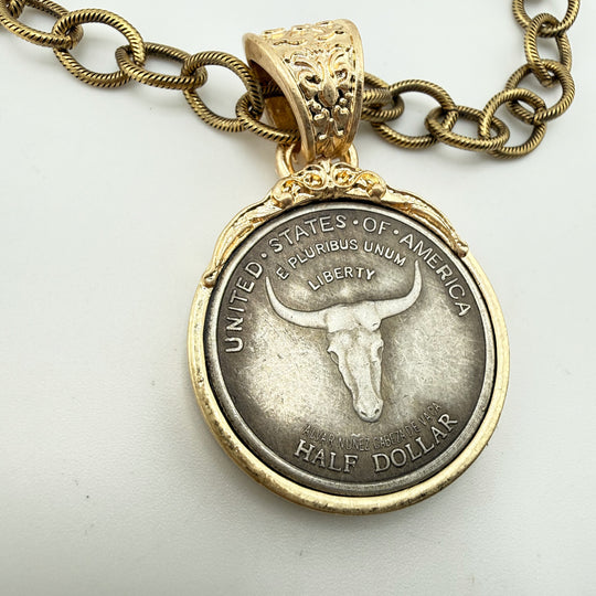 Chunky Bull Pendant Necklace – Western Statement Jewelry - Gold or Silver