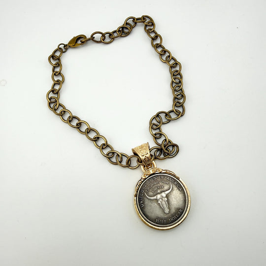 Chunky Bull Pendant Necklace – Western Statement Jewelry - Gold or Silver
