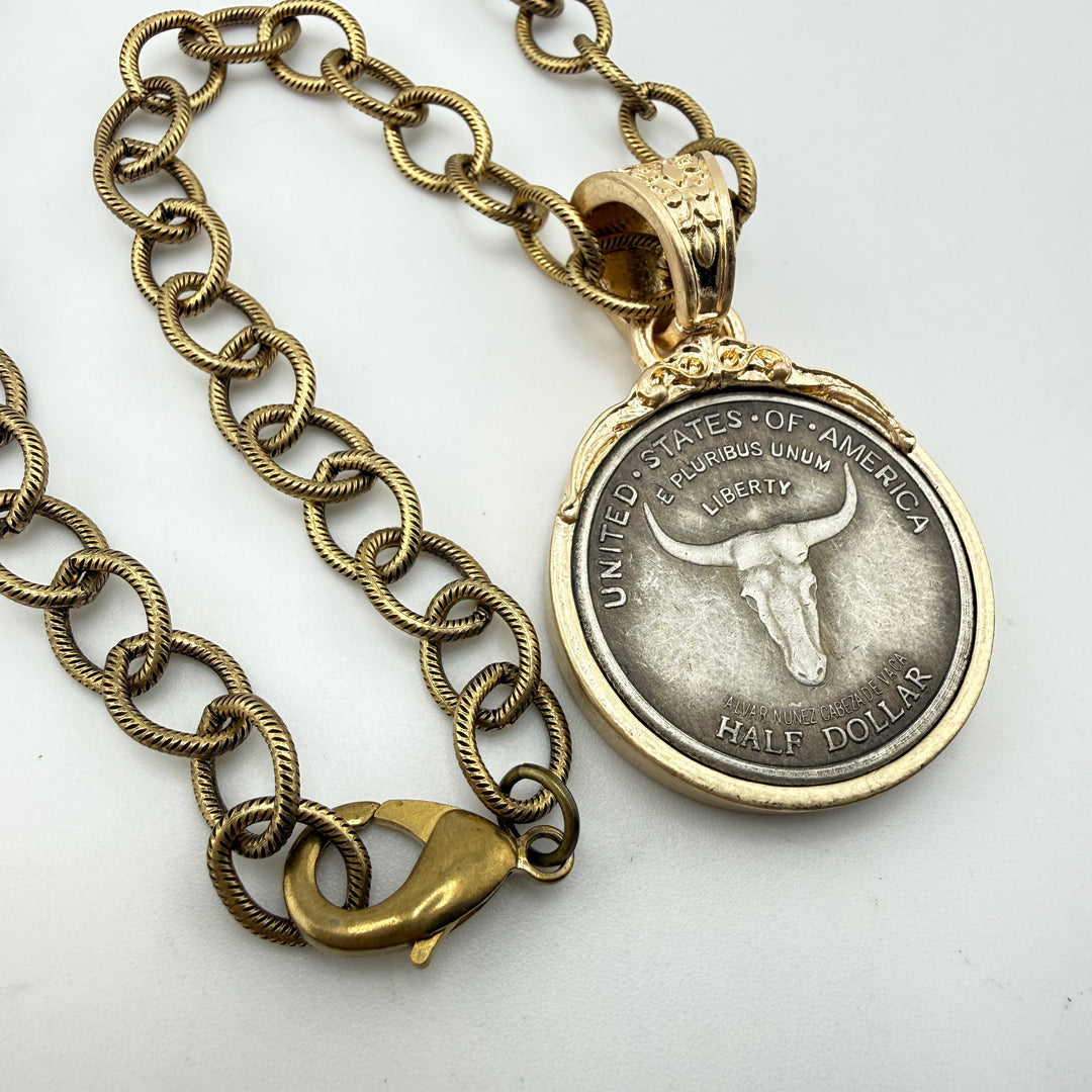 Chunky Bull Pendant Necklace – Western Statement Jewelry - Gold or Silver