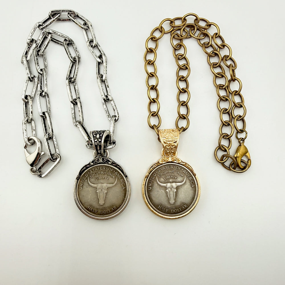 Chunky Bull Pendant Necklace – Western Statement Jewelry - Gold or Silver