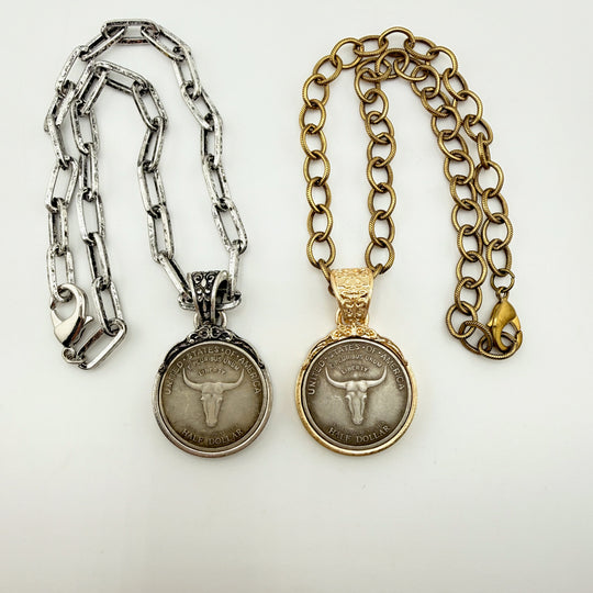 Chunky Bull Pendant Necklace – Western Statement Jewelry - Gold or Silver
