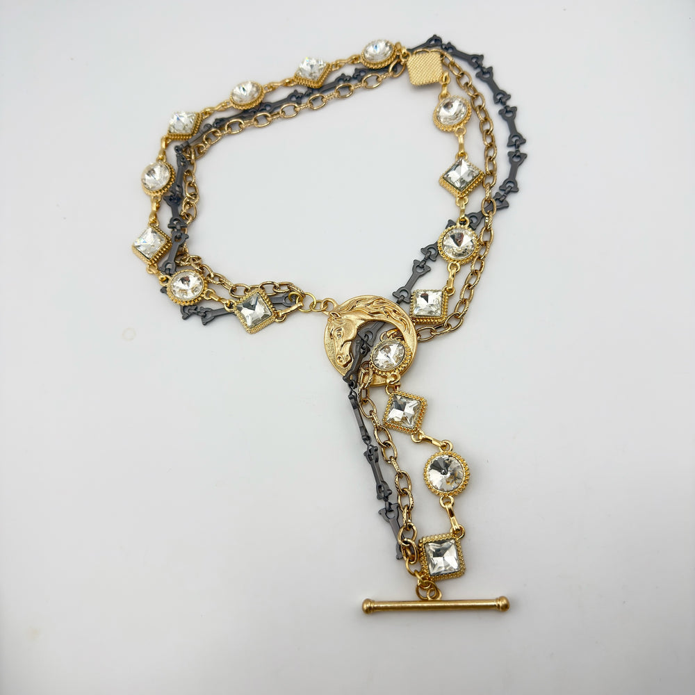 Western Lariat Style Necklace With Horse Toggle