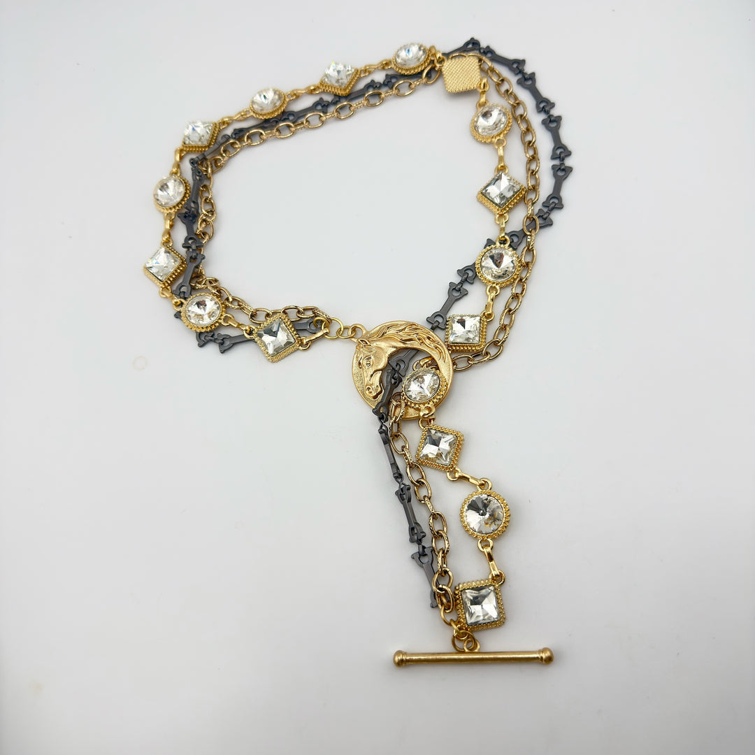 Western Lariat Style Necklace With Horse Toggle