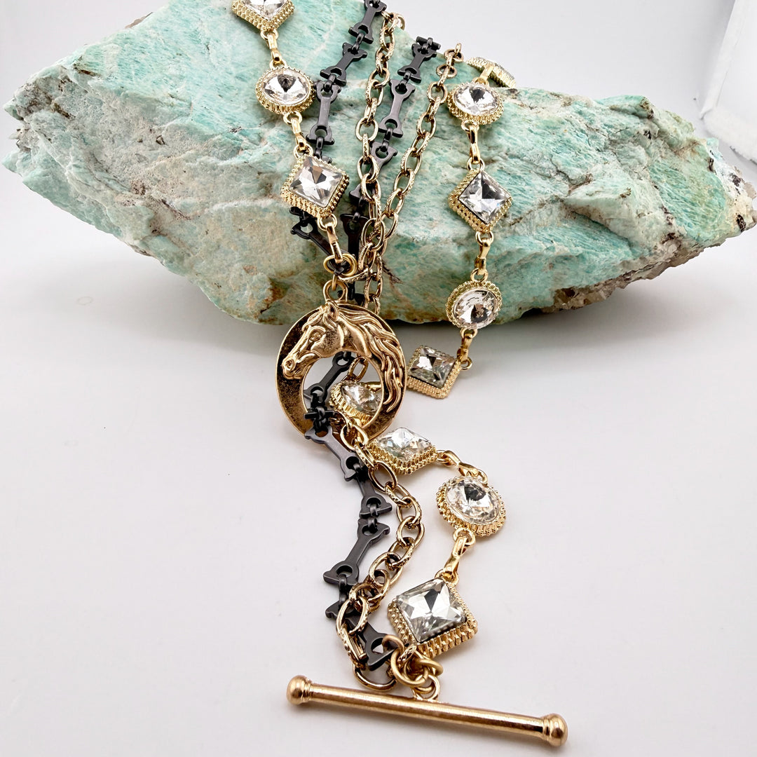 Western Lariat Style Necklace With Horse Toggle