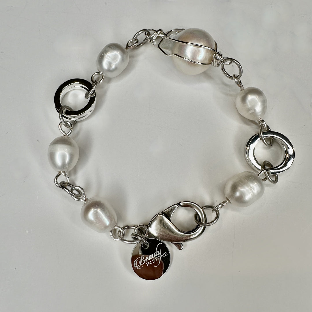 Freshwater Pearl & Silver Link Bracelet