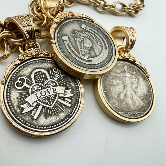 Choose Your Pendant | Two-Tone Horse, Love or Coin Necklace