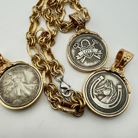 Choose Your Pendant | Two-Tone Horse, Love or Coin Necklace