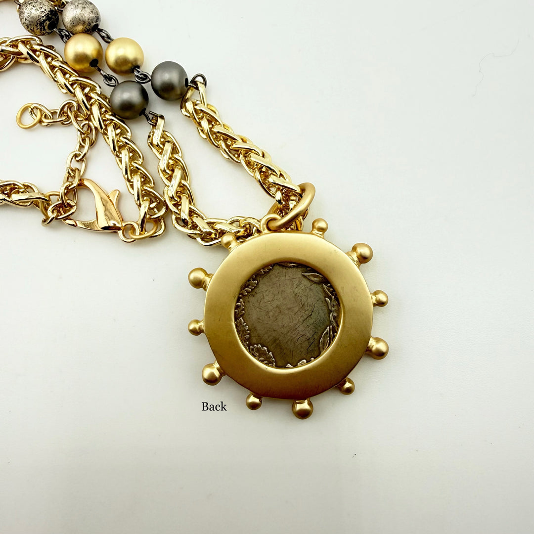 "Painted Trail" – Horse Pendant Necklace with Tri-Color Beaded Wheat Chain
