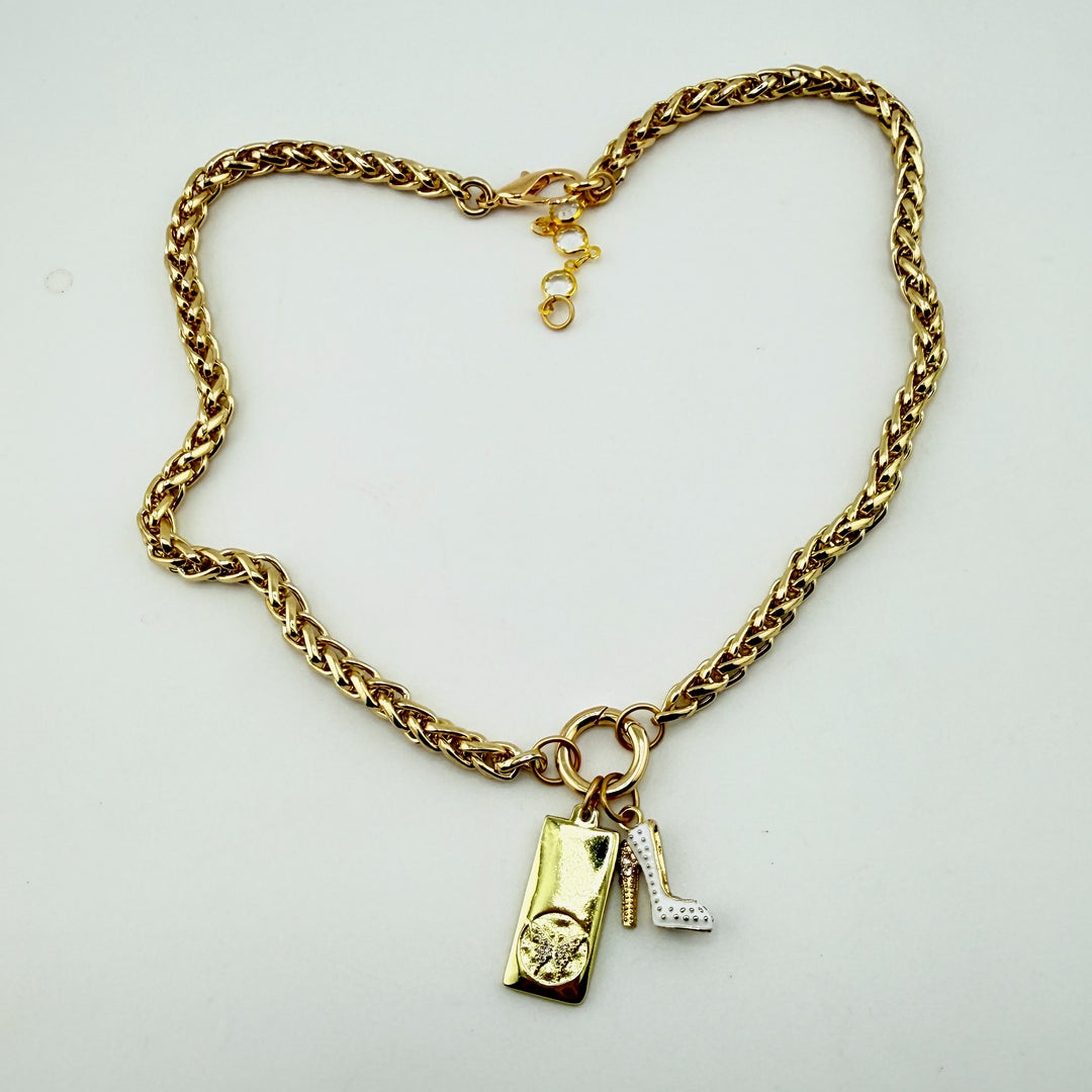 “Dolly’s Things” – Butterfly &amp; Rhinestone Heel Charm Necklace