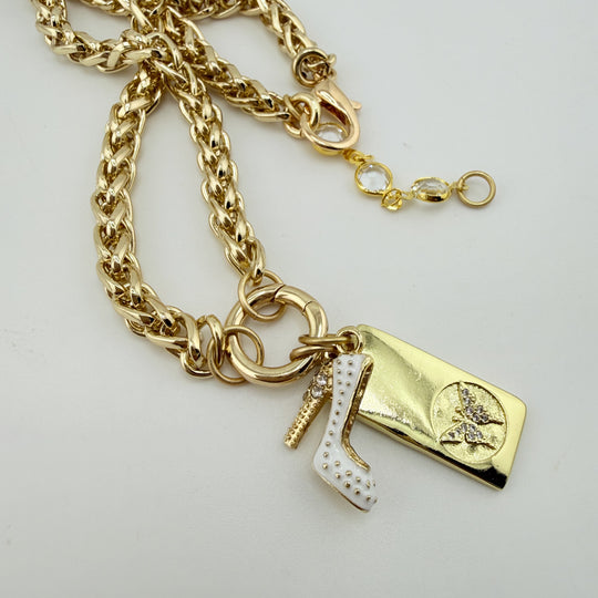 “Dolly’s Things” – Butterfly &amp; Rhinestone Heel Charm Necklace