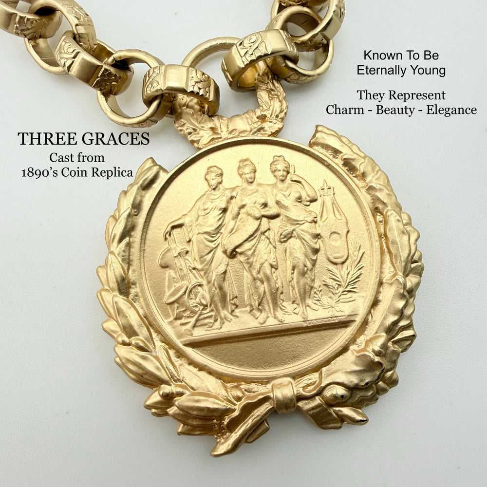“Precious” – Three Graces Medal Necklace with Mixed-Link Chain