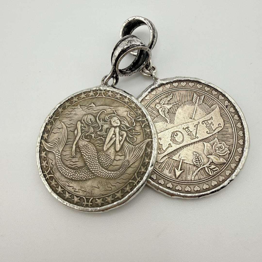 Storykeeper Coin Pendant Only – Mermaid or LOVE, 38mm