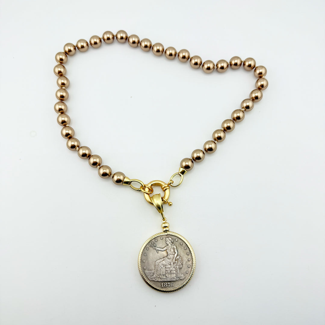 Golden Bronze Knotted Glass Pearl Necklace – Wear With or Without Pendant