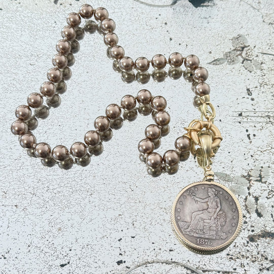 Golden Bronze Knotted Glass Pearl Necklace – Wear With or Without Pendant